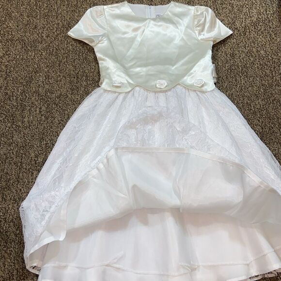 VTG,Little Miss Made In USA Lace White And Ivory Flutter Sleeve Sundress Size 8 - Picture 3 of 7
